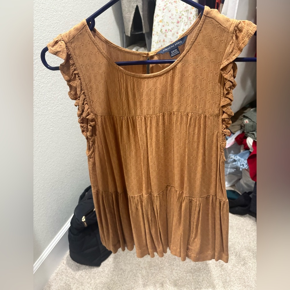 American Eagle Outfitters Women's Tan Ruffle Blouse